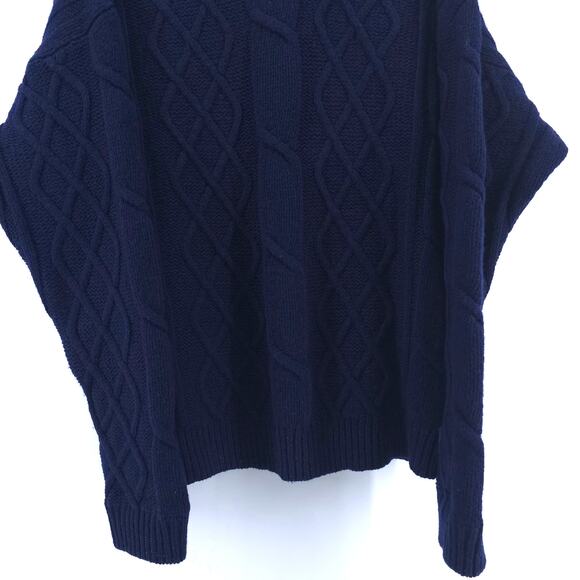 GAP Y2K Navy Shetland's Wool Cable Knit Pullover Sweater Crewneck Ribbed Hems L - Picture 6 of 13